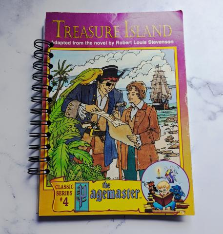First attempt at making a notebook using a treasure island story book.